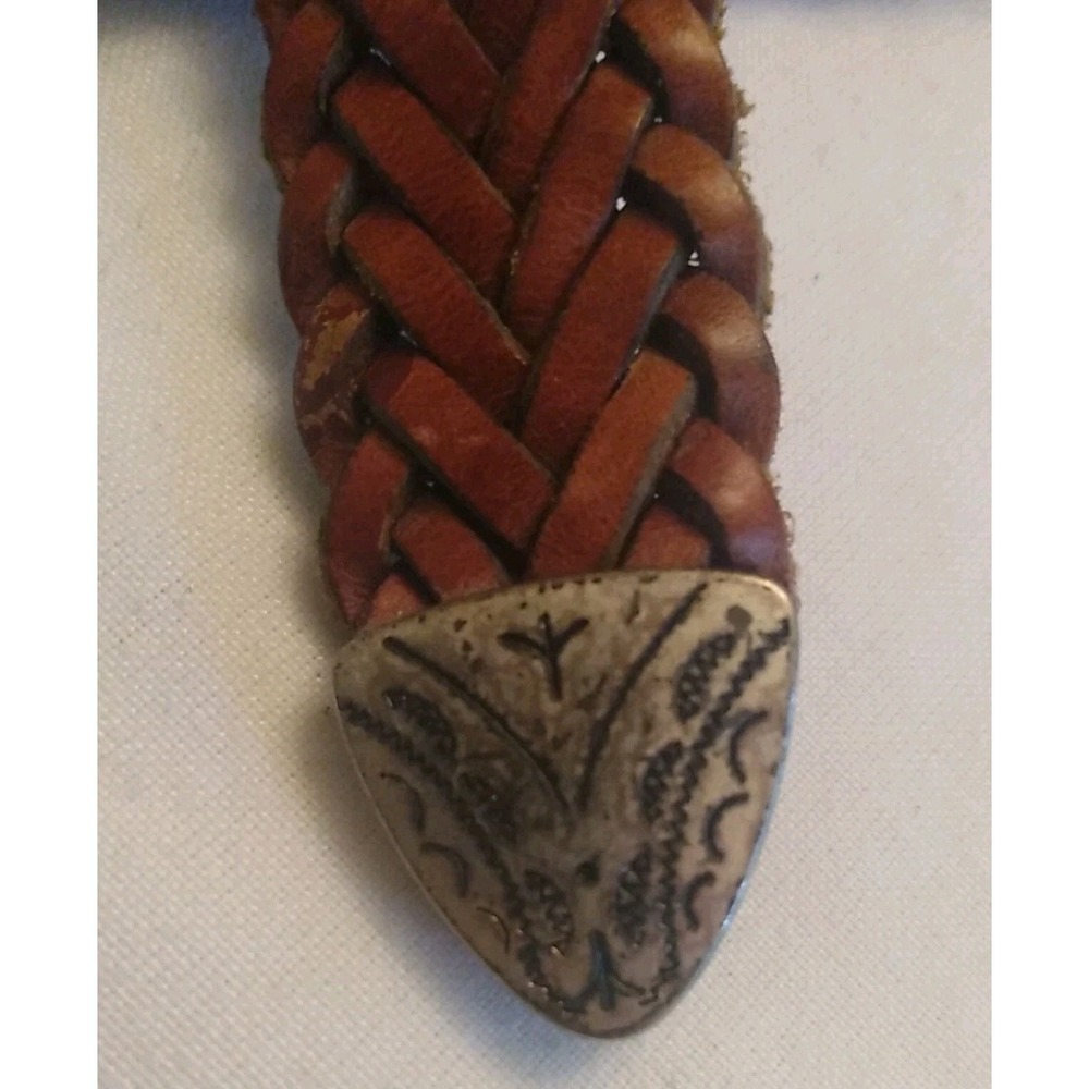 Ann Taylor Brown Leather Braided Belt, Decorative Metal Accents Size L Vintage - Picture 4 of 5